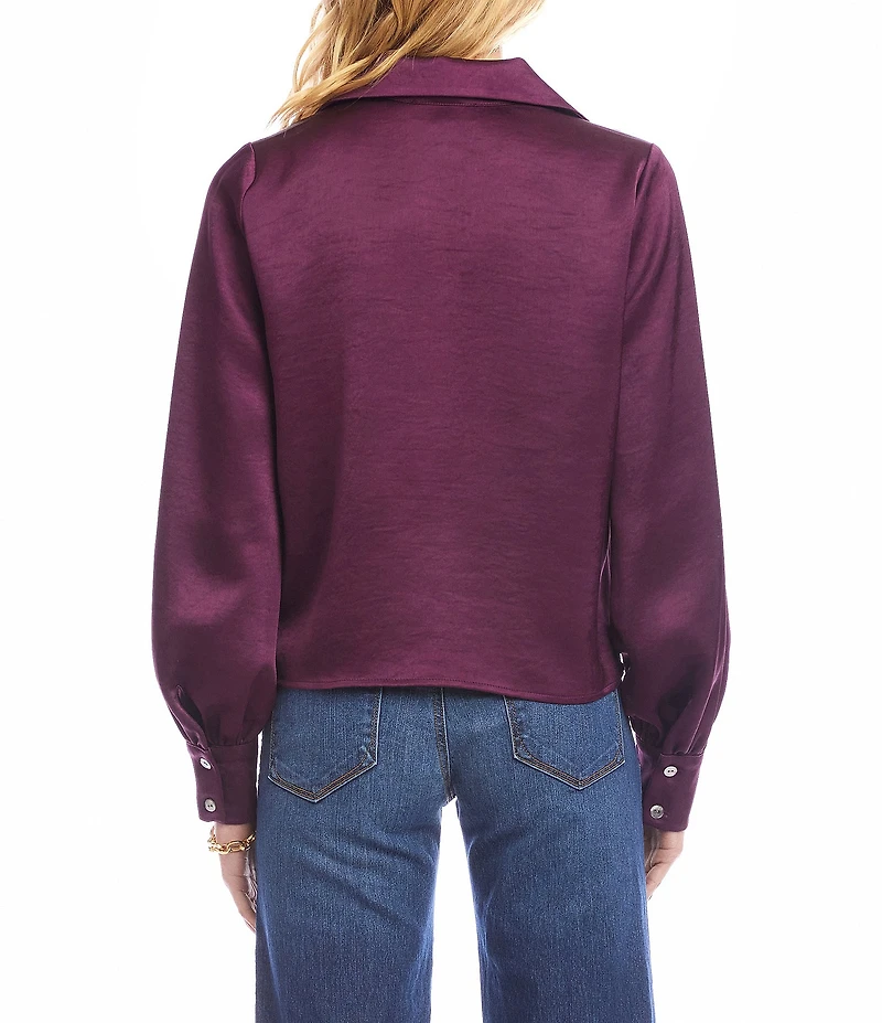 Karen Kane Satin Point Collar Long Sleeve Tie Front Top