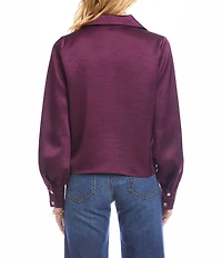 Karen Kane Satin Point Collar Long Sleeve Tie Front Top