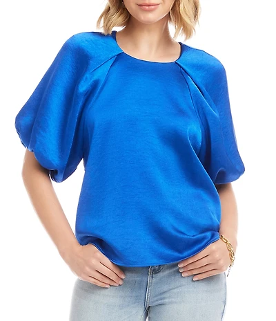 Karen Kane Satin Scoop Neck Short Puff Raglan Sleeve Top