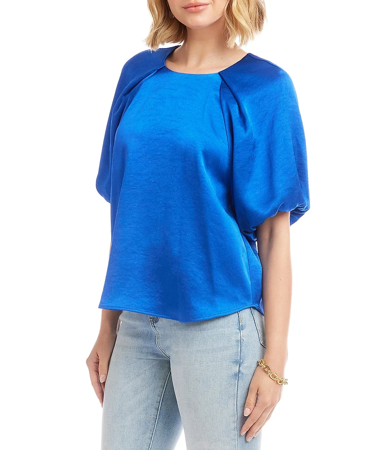 Karen Kane Satin Scoop Neck Short Puff Raglan Sleeve Top