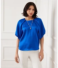Karen Kane Satin Scoop Neck Short Puff Raglan Sleeve Top