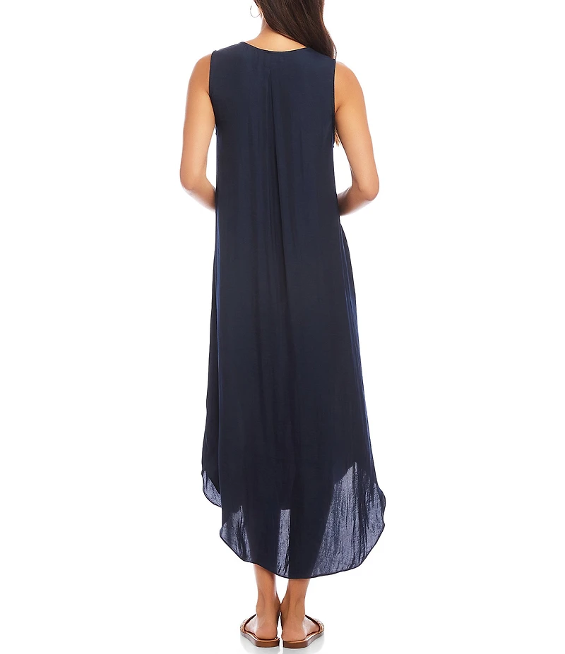 Karen Kane Satin V-Neck Sleeveless Midi Dress