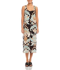 Karen Kane Scoop Neck Printed Side Slit Sleeveless Midi Dress