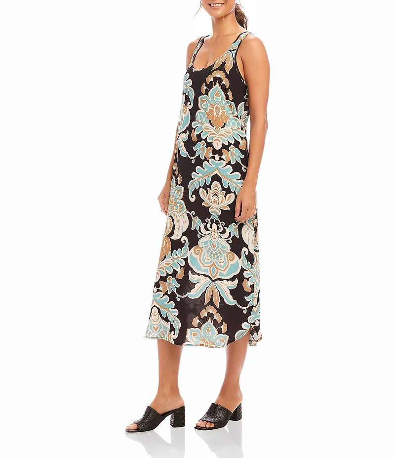 Karen Kane Scoop Neck Printed Side Slit Sleeveless Midi Dress