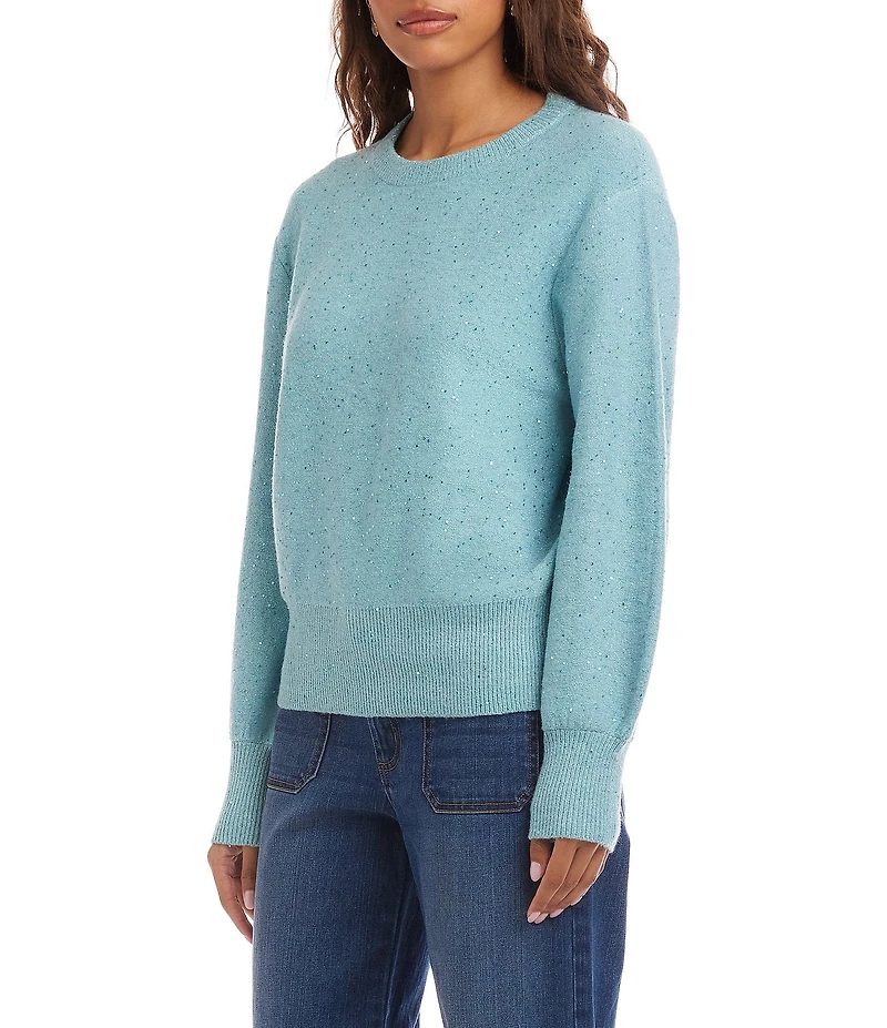 Karen Kane Sequin Drop Shoulder Knit Crew Neck Long Sleeve Top