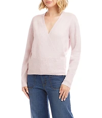 Karen Kane Sequin Knit Long Sleeve Faux Wrap Sweater