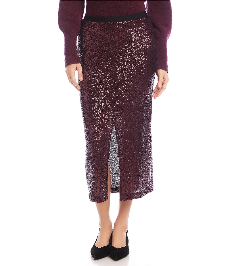 Karen Kane Sequin Mesh Front Slit Midi Skirt