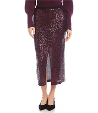 Karen Kane Sequin Mesh Front Slit Midi Skirt