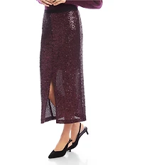 Karen Kane Sequin Mesh Front Slit Midi Skirt