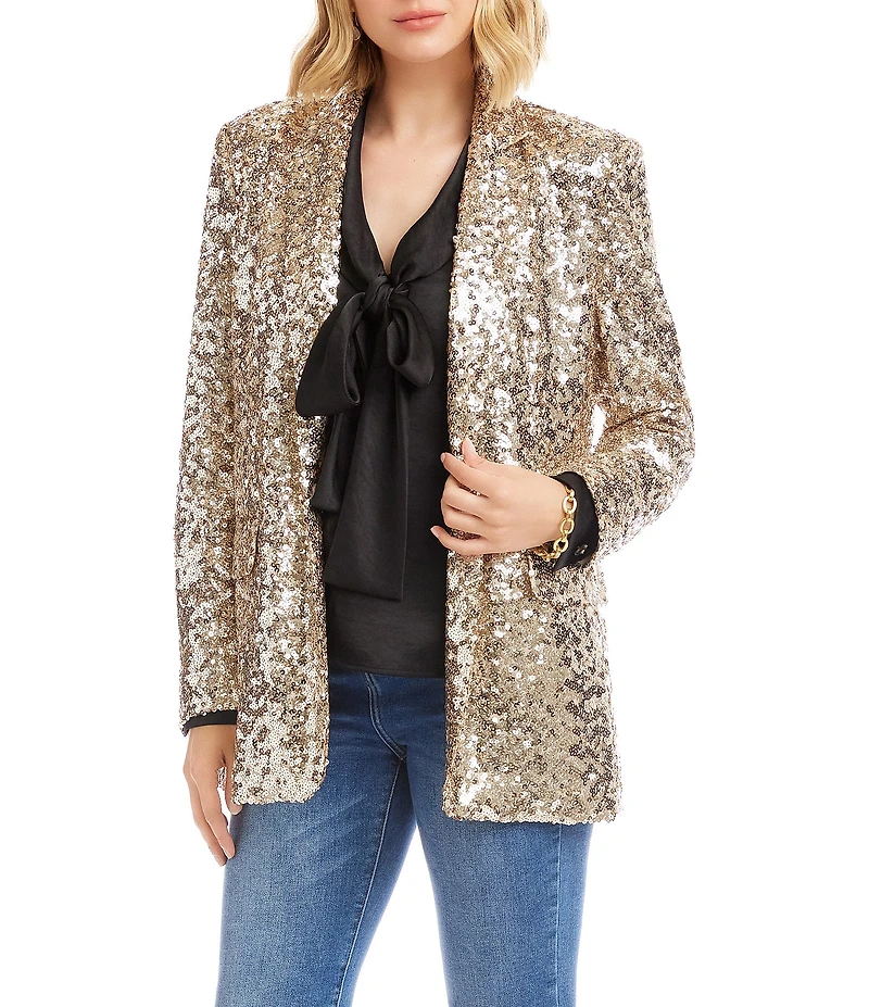 Karen Kane Sequin Notch Collar Long Sleeve Snap Front Blazer