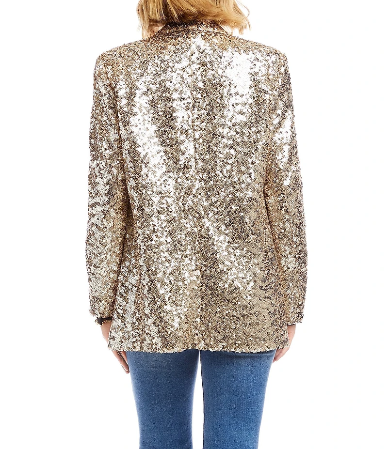 Karen Kane Sequin Notch Collar Long Sleeve Snap Front Blazer