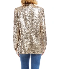 Karen Kane Sequin Notch Collar Long Sleeve Snap Front Blazer