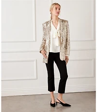 Karen Kane Sequin Notch Collar Long Sleeve Snap Front Blazer