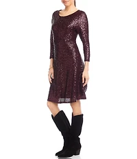 Karen Kane Sequin Scoop Neck 3/4 Sleeve Fit And Flare Dress