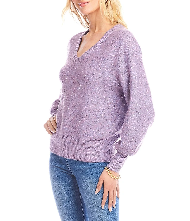 Karen Kane Sequin V-Neck Long Sleeve Sweater