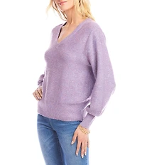 Karen Kane Sequin V-Neck Long Sleeve Sweater