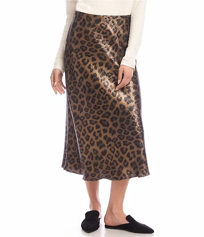 Karen Kane Shimmer Leopard Print Bias Cut Midi Skirt
