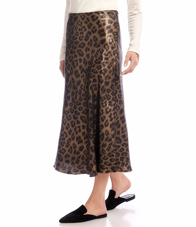 Karen Kane Shimmer Leopard Print Bias Cut Midi Skirt