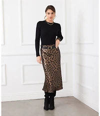 Karen Kane Shimmer Leopard Print Bias Cut Midi Skirt