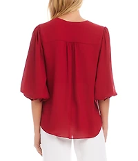 Karen Kane Silky Crepe V-Neck 3/4 Layered Sleeve Crossover Asymmetric Top
