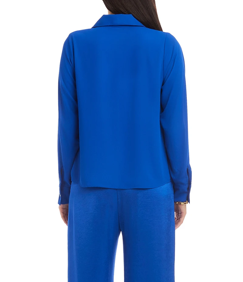 Karen Kane Silky Crepe Collared Cowl Neck Long Sleeve Top