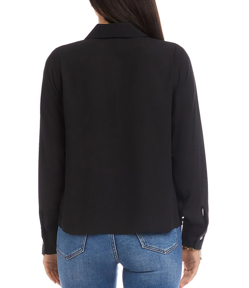 Karen Kane Silky Crepe Collared Cowl Neck Long Sleeve Top