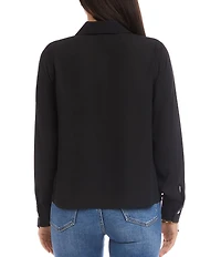 Karen Kane Silky Crepe Collared Cowl Neck Long Sleeve Top