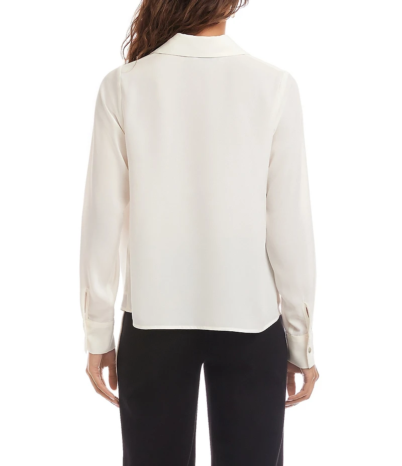 Karen Kane Silky Crepe Collared Cowl Neck Long Sleeve Top