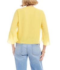 Karen Kane Silky Crepe Draped Crossover V-Neck 3/4 Flared Sleeve Top
