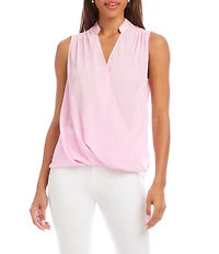 Karen Kane Silky Crepe V- Neck Sleeveless Draped Front Top