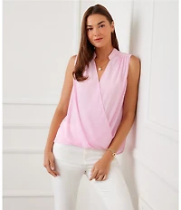 Karen Kane Silky Crepe V- Neck Sleeveless Draped Front Top