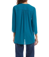Karen Kane Silky Crepe V-Neck 3/4 Flare Sleeve Asymmetric Crossover Hem Top