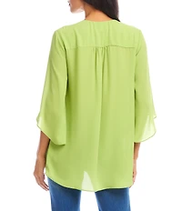 Karen Kane Silky Crepe V-Neck 3/4 Flare Sleeve Asymmetric Top