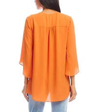 Karen Kane Silky Crepe V-Neck 3/4 Flare Sleeve Asymmetric Top