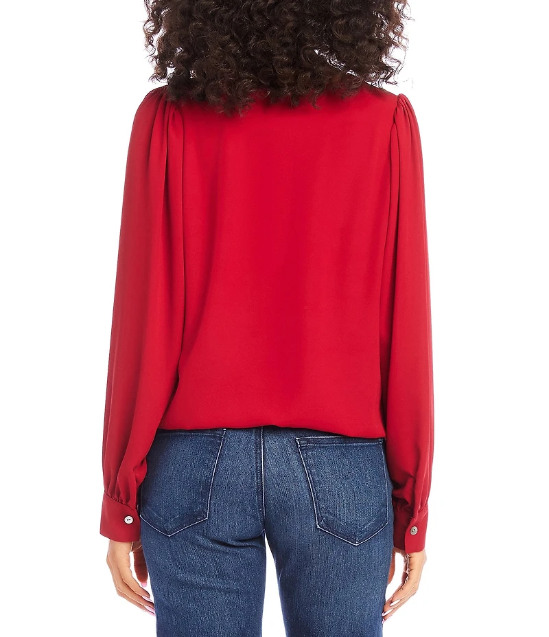 Karen Kane Silky Crepe V-Neck Long Puff Sleeve Top