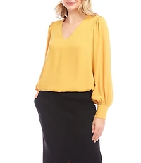 Karen Kane Silky Crepe V-Neck Puff Sleeve Top