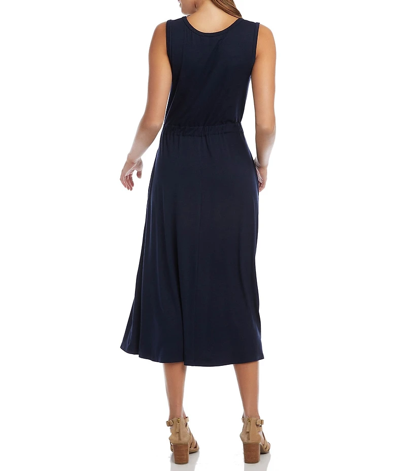 Karen Kane Sleeveless Cinched Waist Crew Neck Artisan Midi Dress