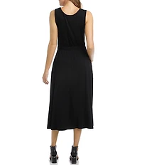 Karen Kane Sleeveless Cinched Waist Crew Neck Artisan Midi Dress