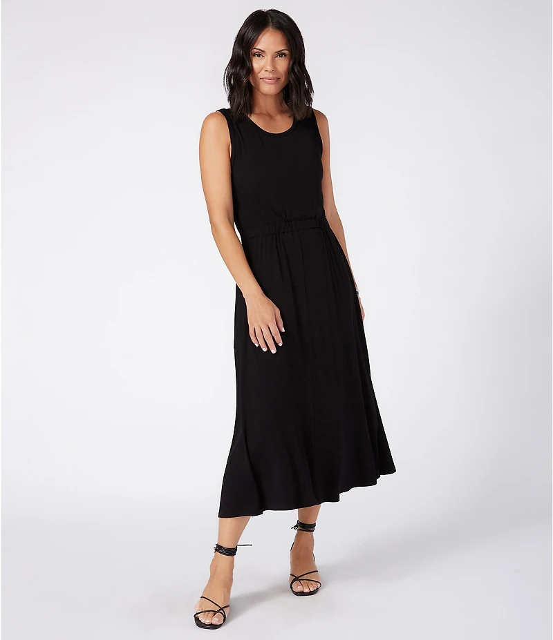 Karen Kane Sleeveless Cinched Waist Crew Neck Artisan Midi Dress