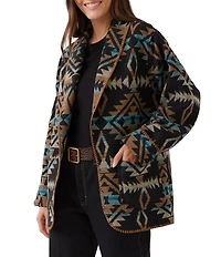 Karen Kane Soft Blanket Geometric Print Shawl Collar Long Sleeve Open Front Ranch Jacket