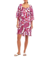 Karen Kane Square Neck 3/4 Sleeve Peony Paisley Print Dress