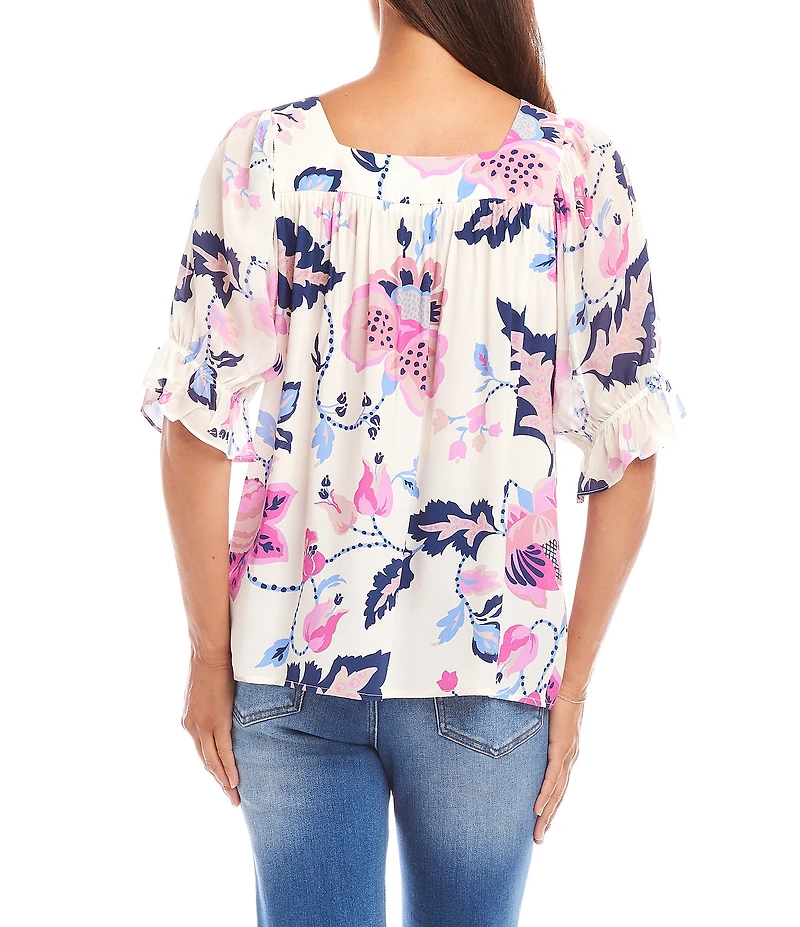 Karen Kane Square Neck Short Sleeve Floral Print Blouse