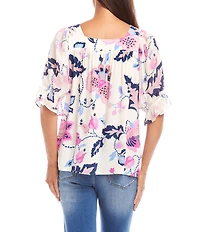 Karen Kane Square Neck Short Sleeve Floral Print Blouse