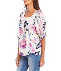 Karen Kane Square Neck Short Sleeve Floral Print Blouse