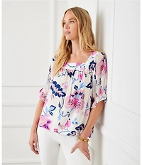 Karen Kane Square Neck Short Sleeve Floral Print Blouse