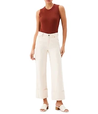 Karen Kane Stretch Denim Wide Leg Cropped Wide Cuff Jeans