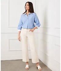 Karen Kane Stretch Denim Wide Leg Cropped Wide Cuff Jeans