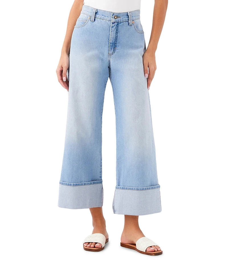 Karen Kane Stretch Denim Wide Leg Cropped Wide Cuff Jean
