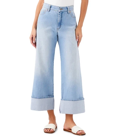 Karen Kane Stretch Denim Wide Leg Cropped Wide Cuff Jean