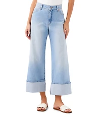Karen Kane Stretch Denim Wide Leg Cropped Wide Cuff Jean